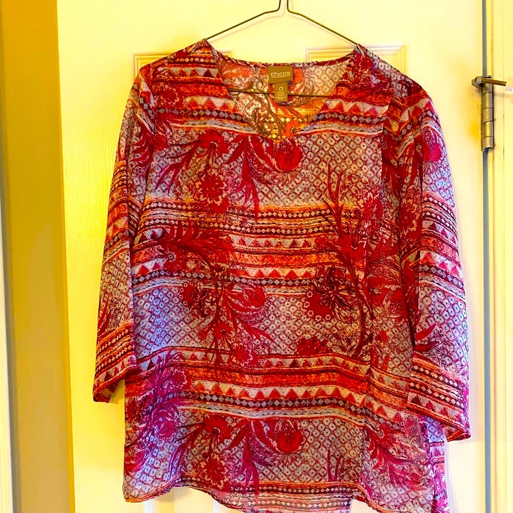 Chico’s asymmetrical top.  Lovely shades of pink.